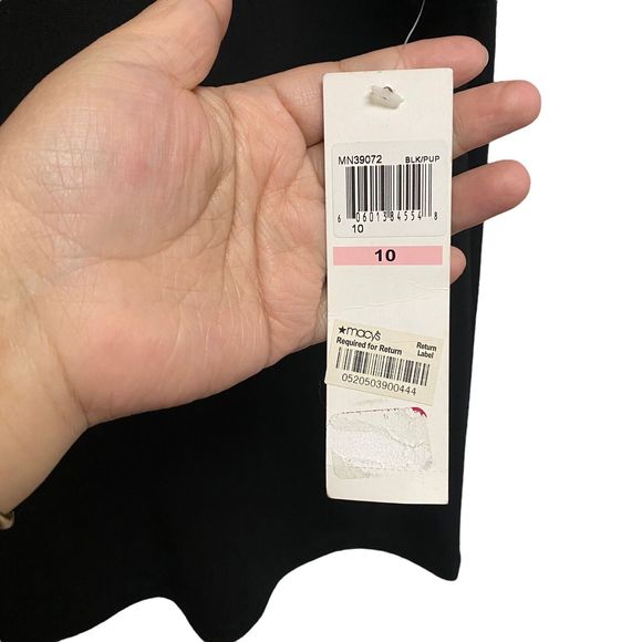 Muse Women’s Sz 10 Shift Black Purple 3/4 Sleeve Dress Casual Silhouette NEW - Picture 5 of 8